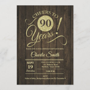 Invitation Fête du 90e anniversaire - Rustic Wood Gold