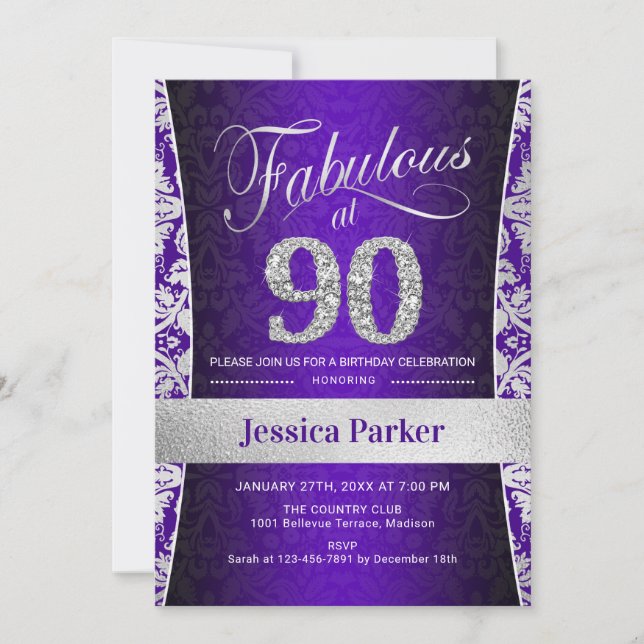 Invitation Fête du 90e anniversaire - Silver Purple (Devant)