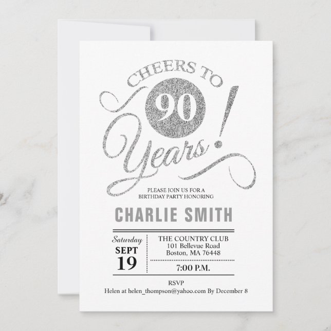 Invitation Fête du 90e anniversaire - Silver White (Devant)