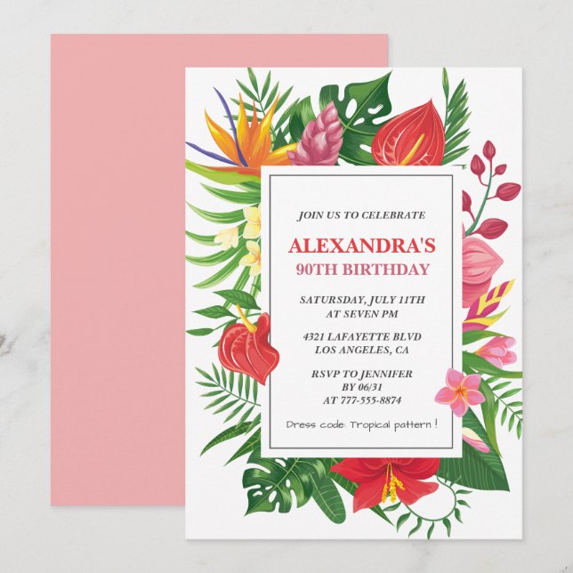 Invitation Fête du 90e anniversaire sur le thème hawaïen Hibi (Devant / Derrière)