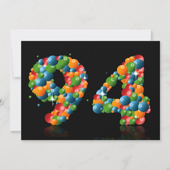 Invitation Fête du 94e anniversaire, avec bulles et balles (Devant)