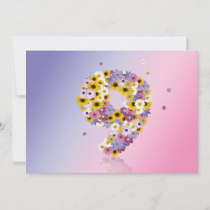 Invitation Fête du 9e anniversaire, avec des lettres fleuries