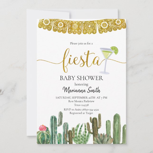 Invitation  Fête du Baby shower de Cactus au Mexique  (Devant)