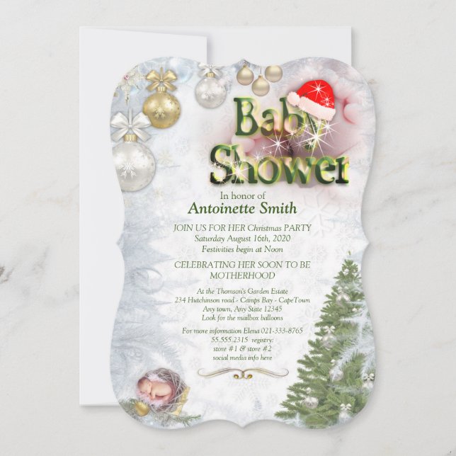 Invitation Fête du Baby shower de Noël (Devant)