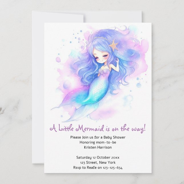 Invitation Fête du Baby shower Dreamy Mermaid (Devant)