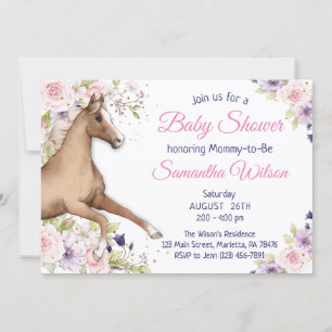 Invitation Fête du Baby shower Floral Horse
