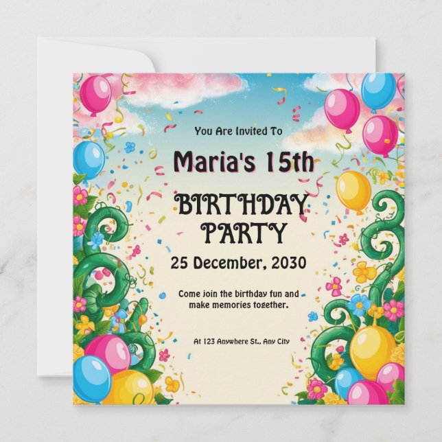 Invitation Fête du ballon floral pour l'anniversaire (Devant)
