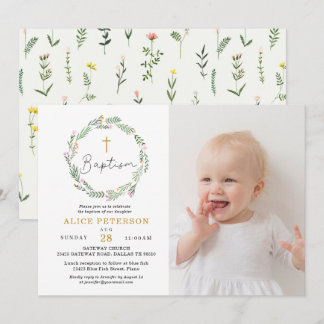 Invitation Fête du baptême de la fille fleur sauvage Photo