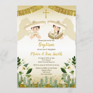 Invitation Fête du Baptême des Cactus d'or Twin