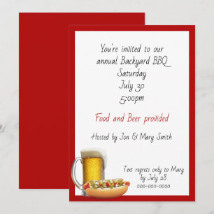 Invitation Fête du barbecue avec bière et Hotdogs