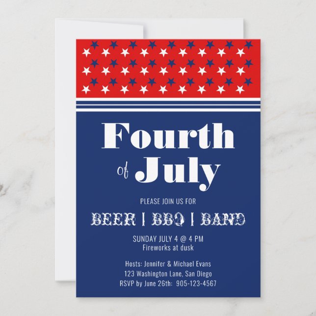 Invitation Fête du barbecue du 4 juillet|Red White Blue Inv (Devant)