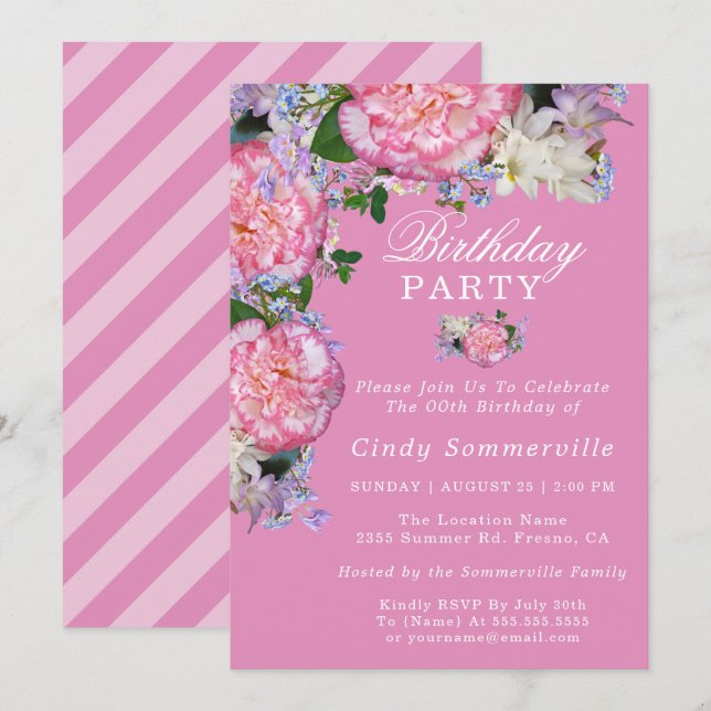 Invitation Fête du centenaire de la florale rose (Devant / Derrière)