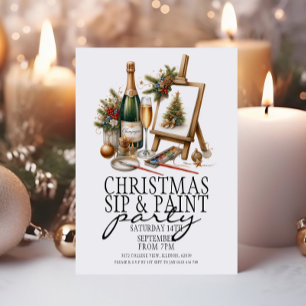 Invitation Fête du Champagne de Noël Sip et Paint Art Party