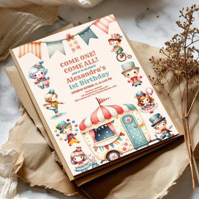 Invitation Fête du cirque pour le 1er anniversaire (Créateur téléchargé)