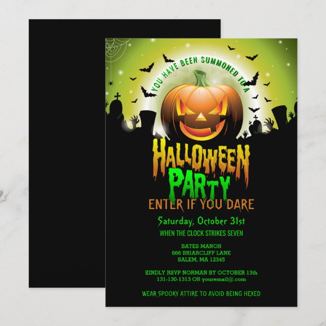Invitation Fête du costume Citrouille de cimetière d'Hallowee (Devant / Derrière)