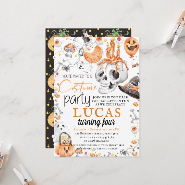 Invitation Fête du costume d'anniversaire d'Halloween (Devant/Arrière en situation)