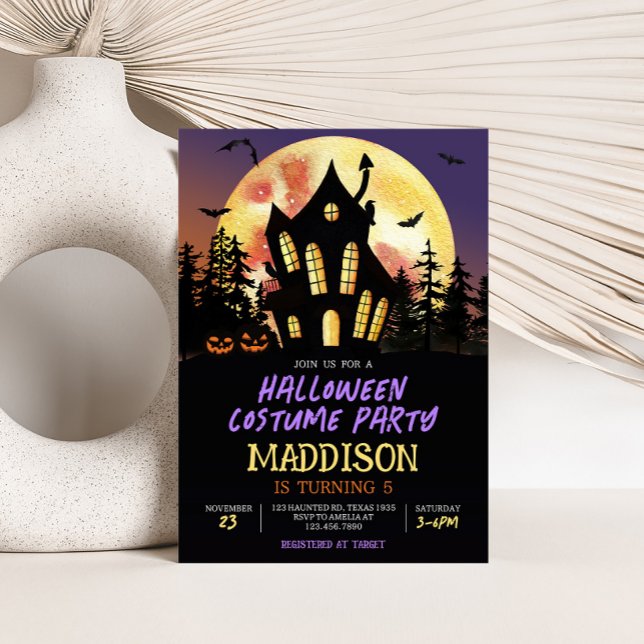 Invitation Fête du costume d'anniversaire d'Halloween (Haunted House Halloween Costume Birthday Party Invitation)