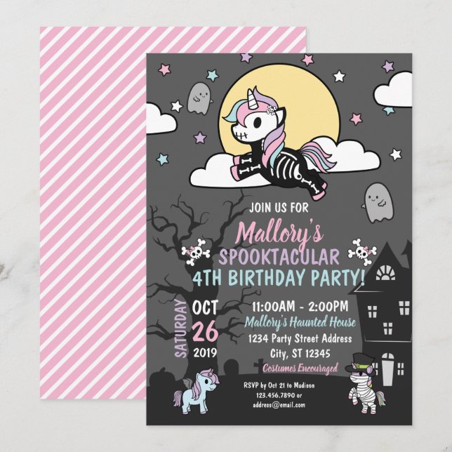 Invitation Fête du costume d'anniversaire d'Halloween Pastel  (Devant / Derrière)