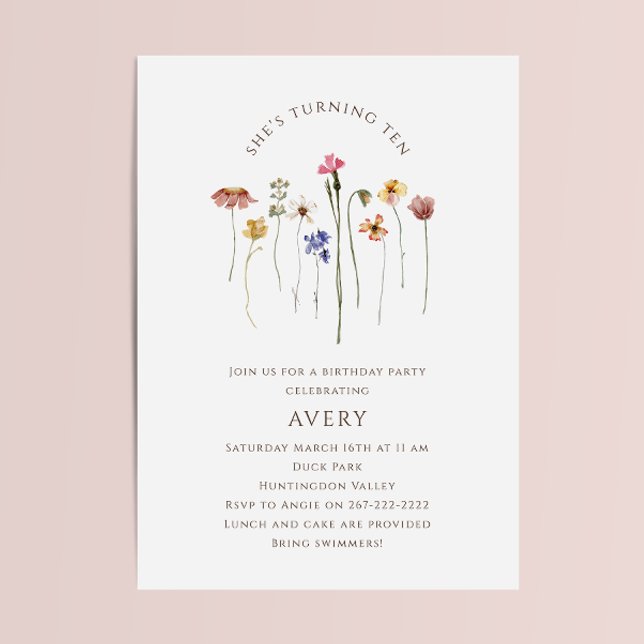 Invitation Fête du dixième anniversaire du Fleur sauvage colo (Créateur téléchargé)