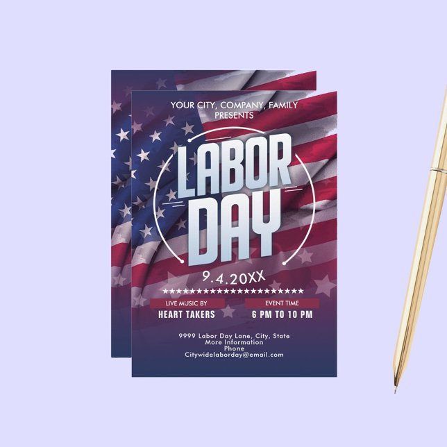 Invitation Fête du drapeau américain personnalisé (Custom USA Flag Labor Day Celebration Event Invitation)