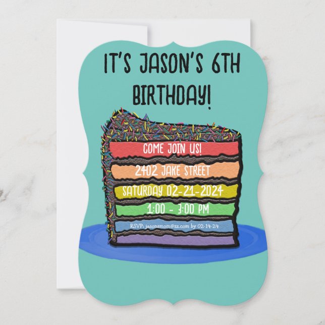 Invitation Fête du gâteau d'anniversaire pour enfants (Devant)