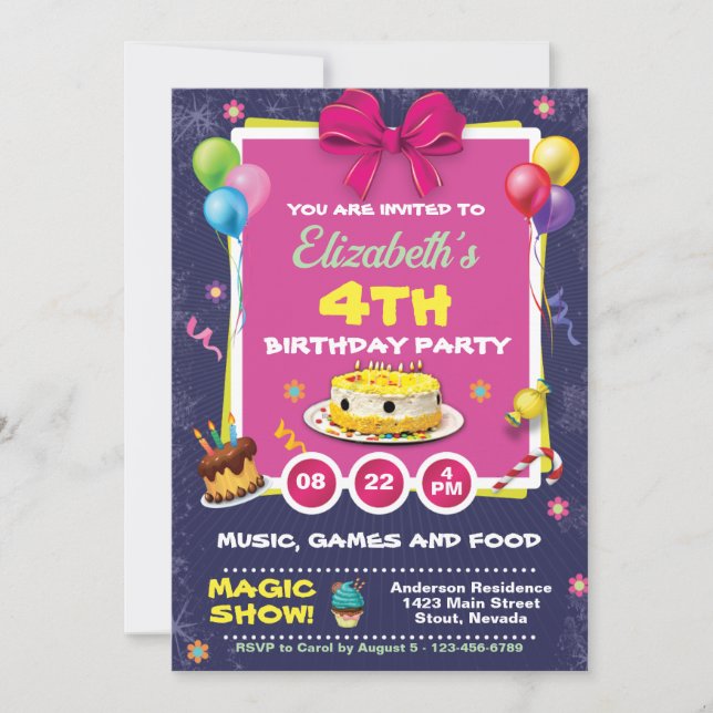 Invitation Fête du gâteau et des ballons (Devant)