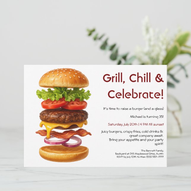 Invitation Fête du Hamburger | Célébration Amusante de Burger (Debout devant)