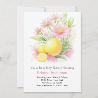 Invitation Fête du jardin de citron Baby shower de fille rose