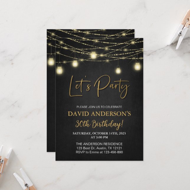 Invitation Fête du Jardin du 30e anniversaire pour hommes adu (Devant/Arrière en situation)