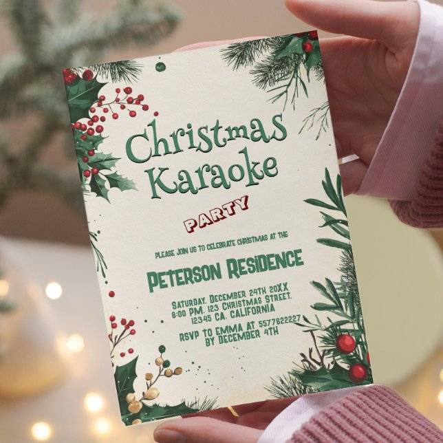 Invitation Fête du karaoké de Noël floral (Créateur téléchargé)