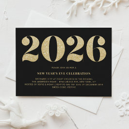 Invitation Fête du Nouvel An 2022 pailletée noir et or