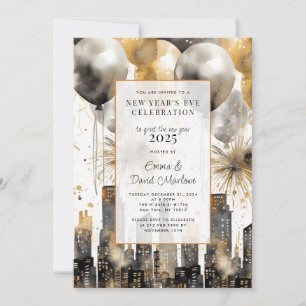 Invitation Fête du Nouvel An 2025 Gold Parties scintillant Ba