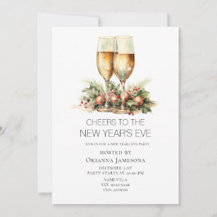 Invitation Fête du Nouvel An au Champagne à l'aquarelle