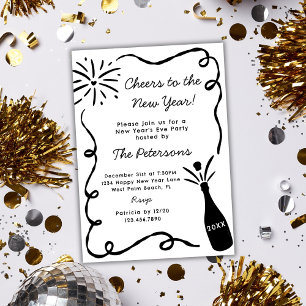 Invitation Fête du Nouvel An au Champagne qui saute Dessin à 