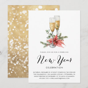 Invitation Fête du Nouvel An Champagne et verdure