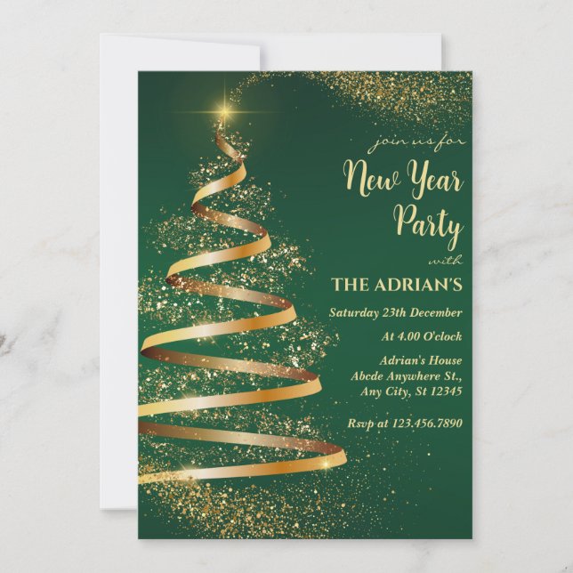 Invitation Fête du nouvel an de l'arbre de Noël étincelant ve (Devant)