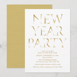 Invitation Fête du Nouvel An de luxe en écriture dorée