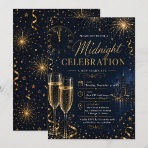 Invitation Fête du Nouvel An en or noir