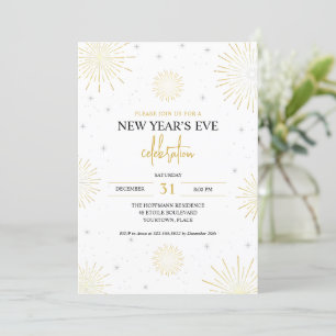 Invitation Fête du Nouvel An Golden Starbursts