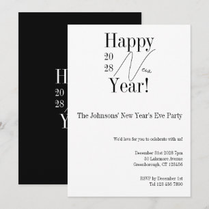 Invitation Fête du Nouvel An noir et blanc