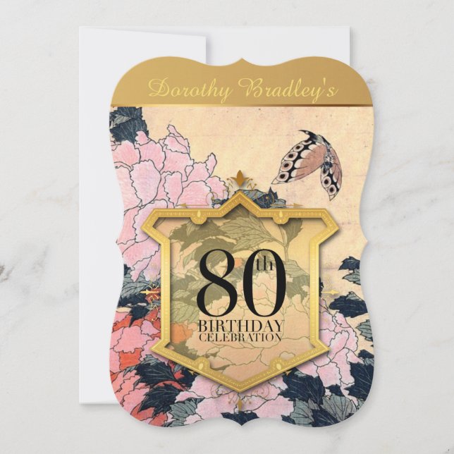 Invitation Fête du papillon et des pivoines 80e anniversaire (Devant)