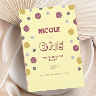 Invitation Fête du premier anniversaire avec paillettes rose 