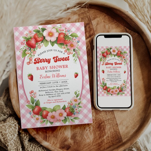 Invitation Fête du premier anniversaire Berry Sweet Strawberr (Créateur téléchargé)
