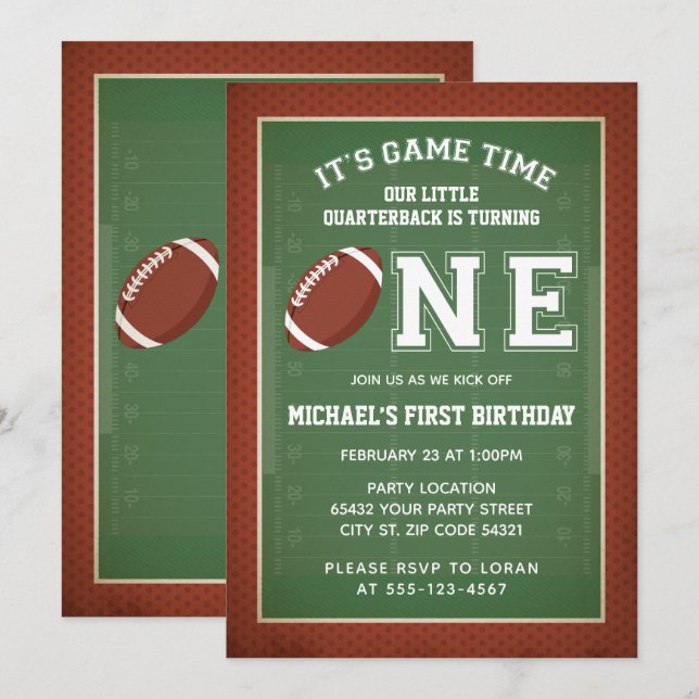 Invitation Fête du premier anniversaire de football (Devant / Derrière)