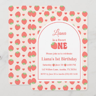 Invitation Fête du premier anniversaire de Fraise, Une fille