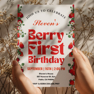 Invitation Fête du premier anniversaire Strawberry Berry
