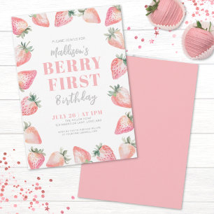 Invitation Fête du premier anniversaire Strawberry Berry