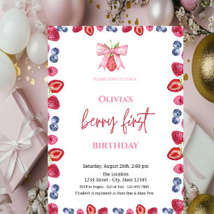 Invitation Fête du premier anniversaire Watercolor Blueberry 