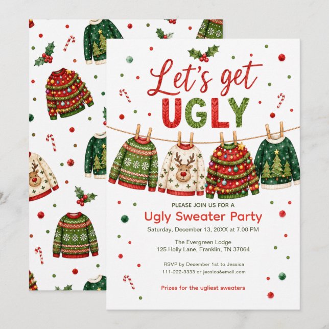 Invitation Fête du Pull de Noël Laid (Devant / Derrière)