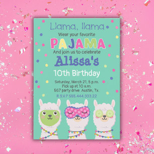 Invitation Fête du pyjama de Lama, sommeil